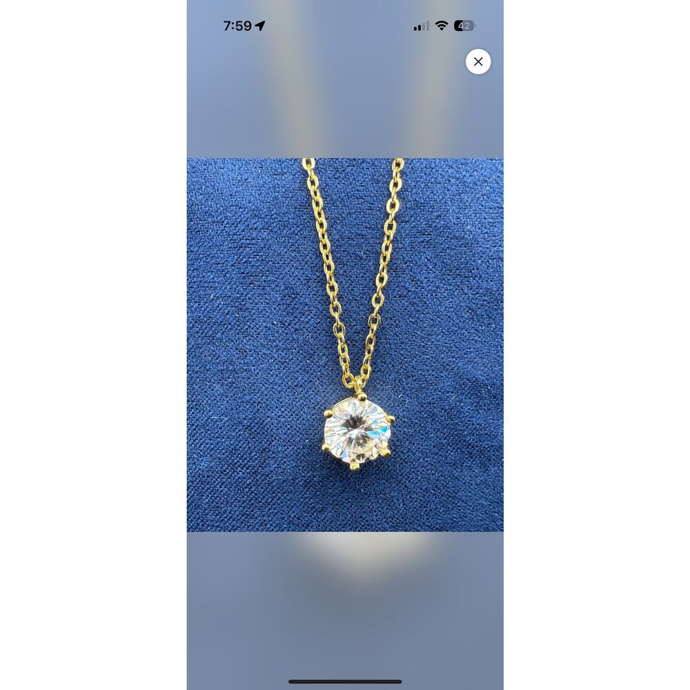 2CT Round Moissanite Pendant on gold over sterling silver chain